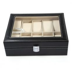 Crazy Crazy & More Crazy Deals Leather Watch Display Case Jewellery Storage Box Organizer With Glass Display Lid Fashion Jewelry