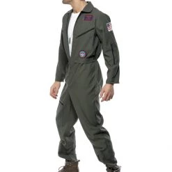 Crazy Costume Deals Mens Top Gun Costume Retro Men Aviator Pilot 1980s 80s Military Jumpsuit Uniform Costumes
