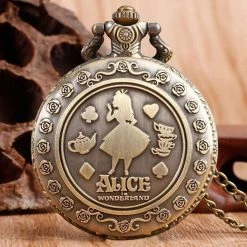 AliExpress Fashion Jewelry Alice In Wonderland Pocket Watch Chain Vintage Antique Quartz Necklace