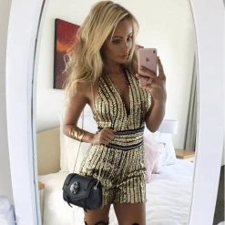 Crazy Crazy & More Crazy Deals Clothing Apparel Ladies Gold Sequin Jumpsuit Shorts