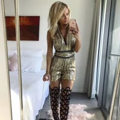 Crazy Crazy & More Crazy Deals Clothing Apparel Ladies Gold Sequin Jumpsuit Shorts