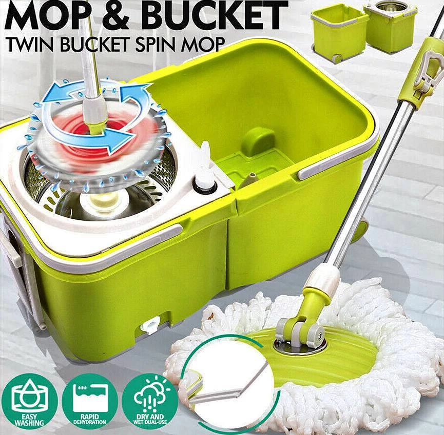 Crazy Crazy & More Crazy Deals Split Bucket 360 Rotating Spinning Spin Mop 2 Mop Heads Stainless Steel Wheel Home & Garden 1 Crazy Crazy & More Crazy Deals Split Bucket 360 Rotating Spinning Spin Mop 2 Mop Heads Stainless Steel Wheel Home & Garden