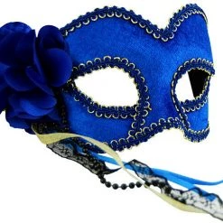 Sweidas Blue And Gold With Flower Ladies Masquerade Eye Mask