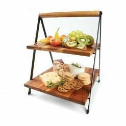 Kmart Serve & Share Acacia Wood 2 Tier Serving Tower Cheese Grazing Platter Home & Garden