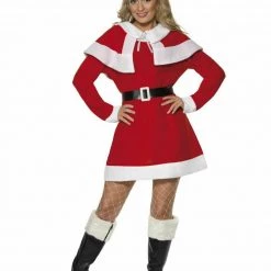 Smiffys Christmas Adult Costumes Miss Santa Claus Fleece Christmas Party Outfit Fancy Dress Ladies Costume & Hat
