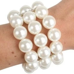 Tomfoolery Glossy Pearl 3 Row Bracelet Flapper Formal 50s 20s Costume Accessory Fashion Jewelry