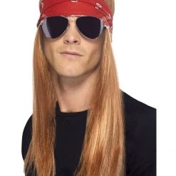 Smiffys Rocker Hard Rock Star 90s Costume Kit Wig Bandana Glasses Fancy Dress Accessory