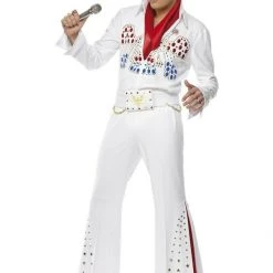 Rubies/Smiffys/Dr.Toms Costumes 70s American Eagle Elvis Presley Black Gold White Suit Mens Costume