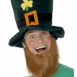 Unbranded St Patricks Day Irish Green Leprechaun Top Hat With Ginger Beard Costume Access