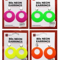 JD Party Teardrop Fluro Earrings Neon 80s Retro Rock Star Jewellery Costume Accessory