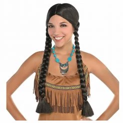Balloon Agencies Wigs Native American Indian Maiden Pocahontas Wig With Plaits Braid Costume Accessory