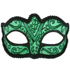 Tomfoolery Burlesque Glitter Masquerade Mask With Black Braiding & Ribbons