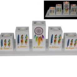 MAL 40cm Follow Your Dreams 5pce Tealight Candle Set W/ Dream Catcher & Feathers Home & Garden