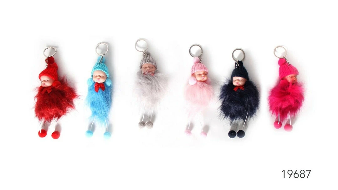 JD Cute Fluffy PomPom Sleeping Baby Doll Key Chain Key Rings Bag Charm Pendant 1 JD Cute Fluffy PomPom Sleeping Baby Doll Key Chain Key Rings Bag Charm Pendant