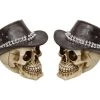 MAL New 1pce 15cm Cowboy Skull With Studded Hat Resin Décor Halloween Ornament
