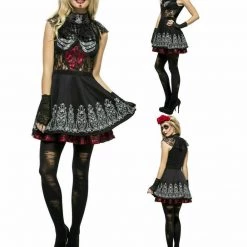 Smiffys Halloween Costumes Mexican Day Of The Dead Skull Spanish Dress Senorita Ladies Halloween Costume