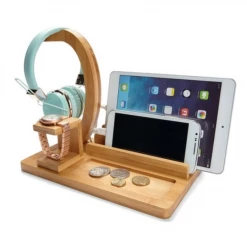 Kmart Bamboo Stand For Smartphone Tablet Ipad Iphone Headphones Desk Organiser Holder Electronics