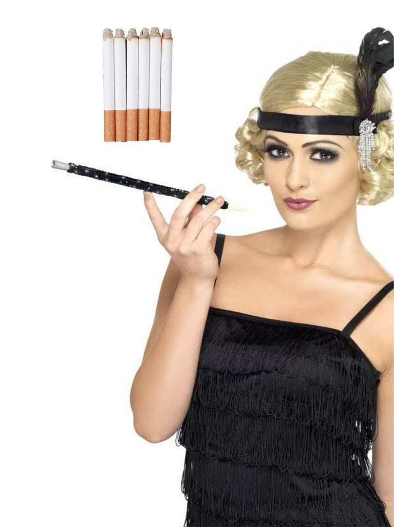 Smiffys 1920s Flapper Black Sequinned Sequin Glitzy Cigarette Holder 6Pk Fake Cigarettes Costume Accessories 1 Smiffys 1920s Flapper Black Sequinned Sequin Glitzy Cigarette Holder 6Pk Fake Cigarettes Costume Accessories