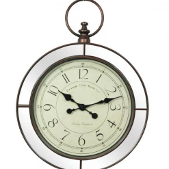 MAL Home & Garden Modern Vintage 44cm Wall Clock Time Piece With Mirrored Frame & Roman Numerals