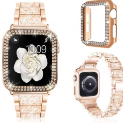 Elegancensplendour Rhinestone Apple Watch Band Bracelet & Diamante Glass Screen Protector