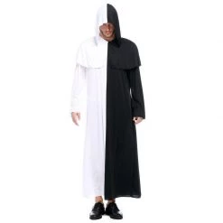 Unbranded Halloween Costumes Witch Hooded Robe Black And White Cloak Adult Cape Halloween Costume