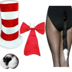 Unbranded Costume Accessories Dr Seuss Cat In The Hat Nose Bow Tie Top Hat Adults Mens Ladies Costume KIT