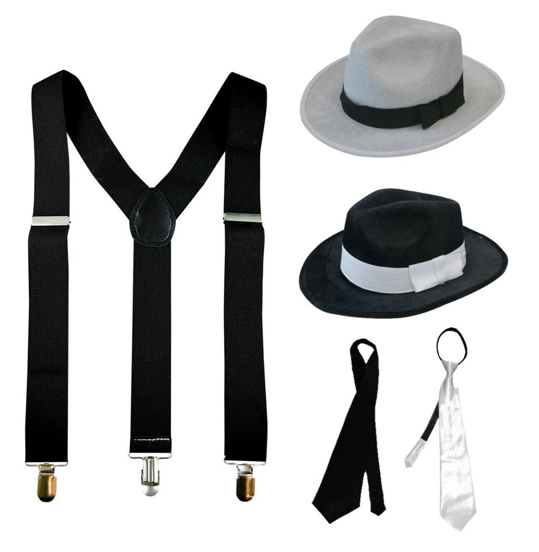 Sweidas Costume Accessories 1920s Gangster Suspender Braces Velour Hat Satin Tie Mens Costume Accessory 1 Sweidas Costume Accessories 1920s Gangster Suspender Braces Velour Hat Satin Tie Mens Costume Accessory