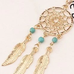 AliExpress Fashion Jewelry Dream Catcher Necklace Leaves Feather Turquoise Pendant GOLD Or SILVER