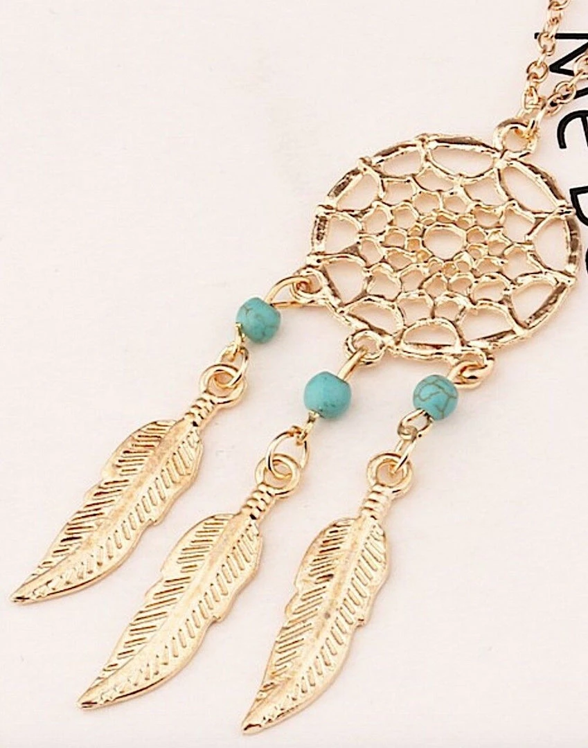 AliExpress Fashion Jewelry Dream Catcher Necklace Leaves Feather Turquoise Pendant GOLD Or SILVER 2 AliExpress Fashion Jewelry Dream Catcher Necklace Leaves Feather Turquoise Pendant GOLD Or SILVER