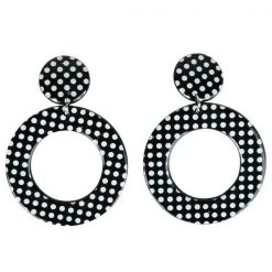 Tomfoolery Costume Accessories 40s 50s 60s Retro Black & White Polka Dot Hoop Earrings Costume Jewellery