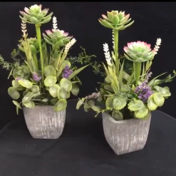 MAL 31cm Potted Artificial Coloured Flowers Foilage Flowering Plant Stone Plant Pot