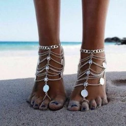 Unbranded Fashion Jewelry Tassel Coin Beach Anklet Foot Jewellery Barefoot Sandals