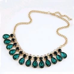 AliExpress Elegant Green Crystal Studs Pendant Gold Fashion Ladies Necklace