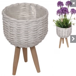 MAL Natural Wicker Plant Holder On Stand Indoor Outdoor Articificial Real Planter