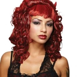 Morris Red Devilina With Horns Attached Halloween Ladies Wig Wigs