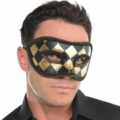 Balloon Agencies Costume Accessories Black & Gold Harlequin Masquerade Mens Mask
