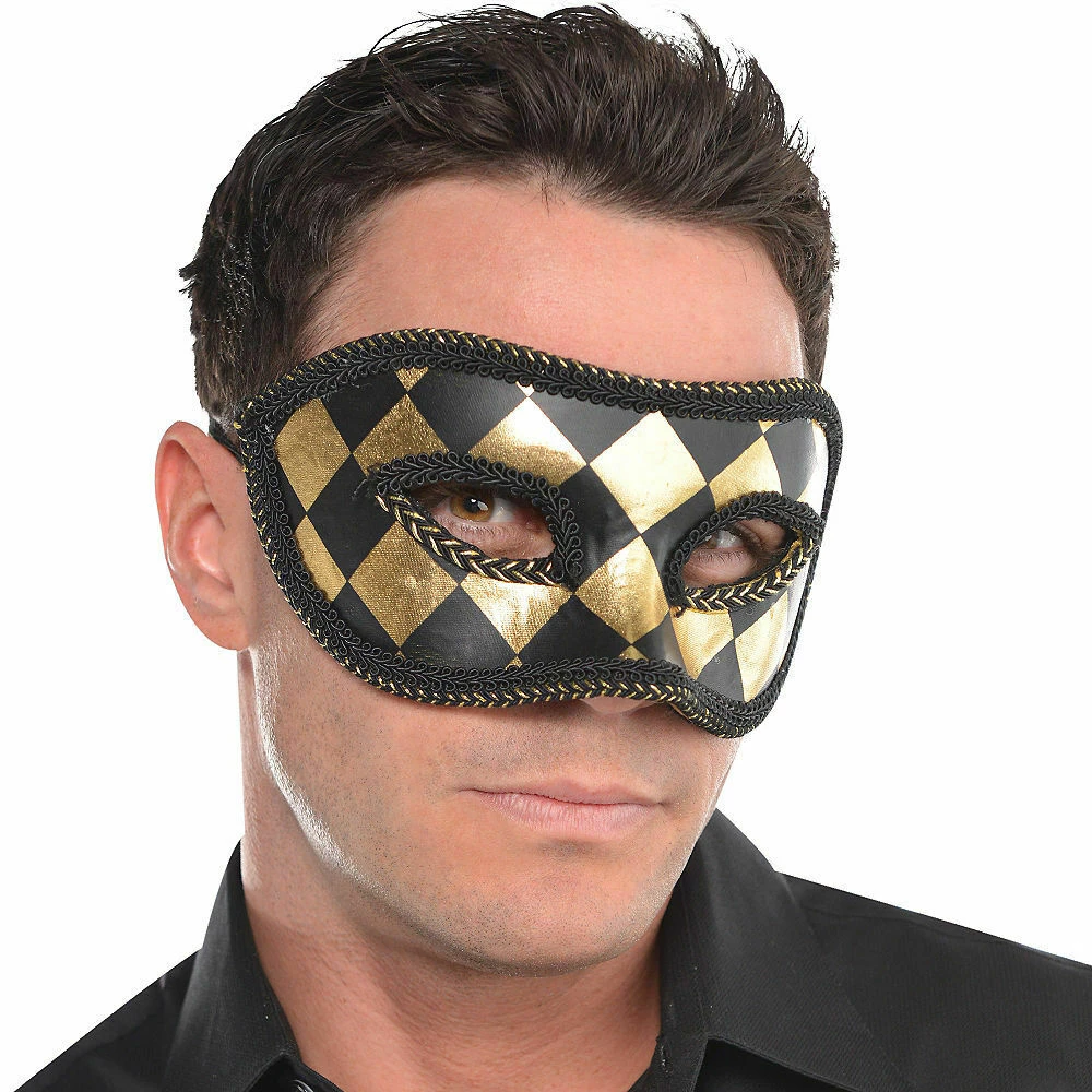 Balloon Agencies Costume Accessories Black & Gold Harlequin Masquerade Mens Mask 2 Balloon Agencies Costume Accessories Black & Gold Harlequin Masquerade Mens Mask