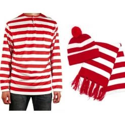 JD Party Costumes Where's Wally Costume Dress Up Book Week Red White Stripe Swans French Mystery
