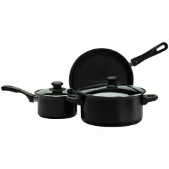 Kmart Home & Garden 3 Piece Non-stick Cookware Set 3 X Saucepan Pots Pans Set With Glass Lids Black 5 Kmart Home & Garden 3 Piece Non-stick Cookware Set 3 X Saucepan Pots Pans Set With Glass Lids Black