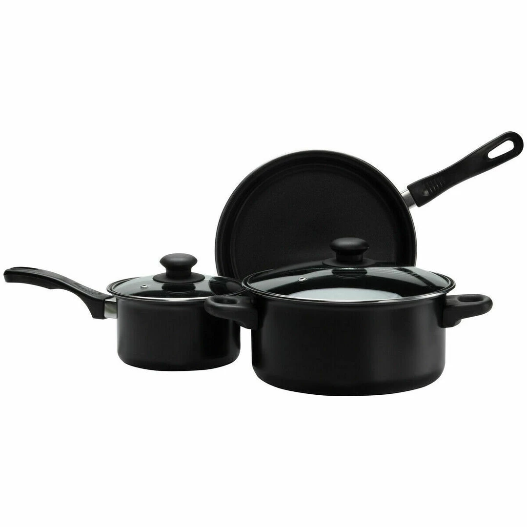 Kmart Home & Garden 3 Piece Non-stick Cookware Set 3 X Saucepan Pots Pans Set With Glass Lids Black 3 Kmart Home & Garden 3 Piece Non-stick Cookware Set 3 X Saucepan Pots Pans Set With Glass Lids Black
