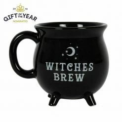 MAL Witches Brew Black Cauldron Coffee Mug Cup With Moon & Stars In Gift Box Home & Garden