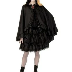 Rubie's Halloween Costumes Black Satin Cape With Red Gem And Metal Clasp Halloween Ladies Costume