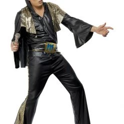 Rubies/Smiffys/Dr.Toms Costumes 70s American Eagle Elvis Presley Black Gold White Suit Mens Costume