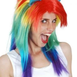 Tomfoolery Unicorn Horse Multi-Coloured Wig With Ears Ladies Costume Wig Wigs