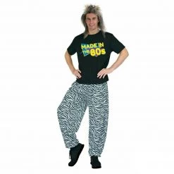 JD Party Adult Mens 80's Punk Rock Pants Fresh Prince Baggy Rapper Zebra 1980 Costume