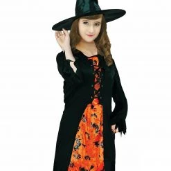 Unbranded Halloween Costumes Classic Witch Costume Black Orange Dress Halloween Kids Dress Up With Hat