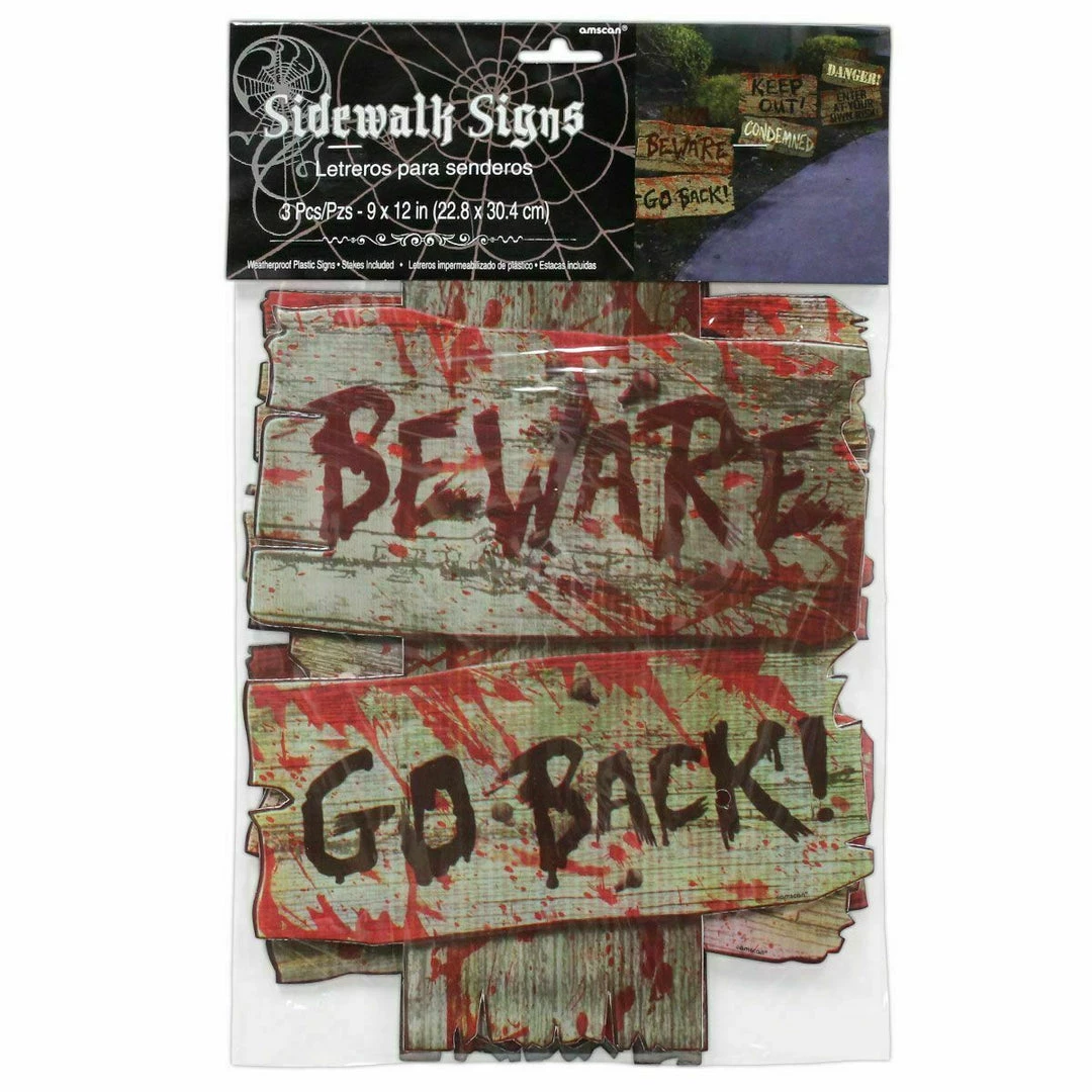 Amscan Halloween Props/Decoration 3Pk Garden Footpath Halloween Warning Scary Signs DANGER BEWARE KEEP OUT Props 5 Amscan Halloween Props/Decoration 3Pk Garden Footpath Halloween Warning Scary Signs DANGER BEWARE KEEP OUT Props