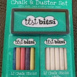 Unbranded Home & Garden 24 Pcs Of Chalk & Duster Blackboard Set 12 X White Chalk & 12 X Coloured Chalk