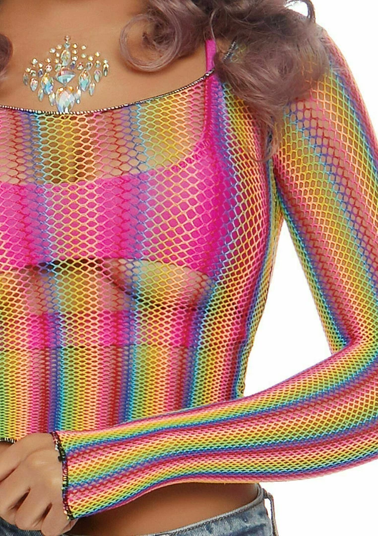 Tom Foolery Leg Avenue 81600 Rainbow Fishnet Mesh Crop Top Festival Rave Pride Mardi Gras 4 Tom Foolery Leg Avenue 81600 Rainbow Fishnet Mesh Crop Top Festival Rave Pride Mardi Gras