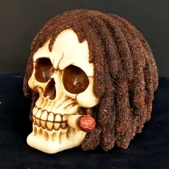 MAL Bob Marley Rasta Resin Skull Smoking A Joint 14cm Tall Home Decor